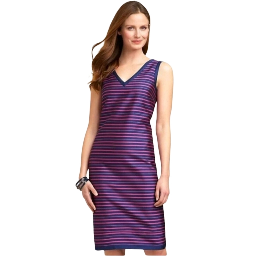 Talbots Purple and Pink Striped Silk Blend Midi Sheath Dress Size 8
